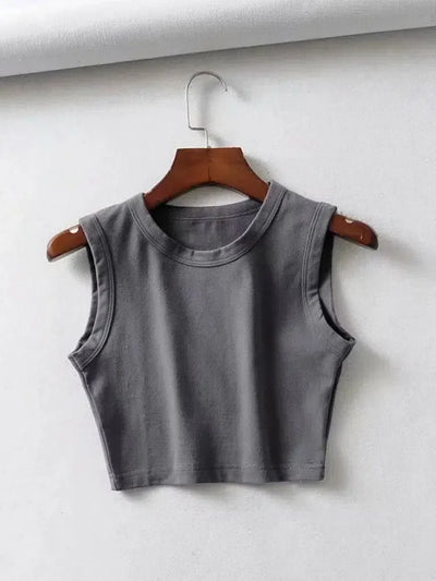 2024 Summer vintage white crop tops women biker black punk-Gray-9