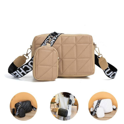 2Pcs Rhombus Shoulder Bag With Wallet Letter Print Wide Shoulder Strap Small Square Bag Large Capacity Cell Phone Crossbody Bags-1