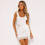 2Pcs Ruffled Dress Suit Fashion Irregular Design Skirt-Beige-4