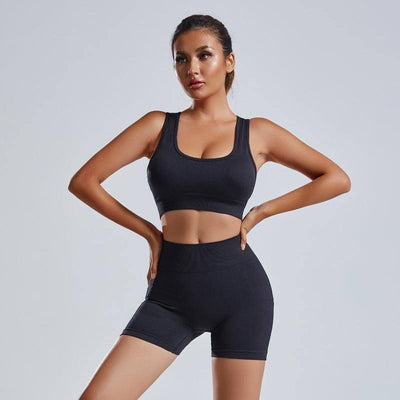 2pcs Yoga Set Women's Vest And Shorts Tracksuit Seamless Workout Sportswear Gym Clothing High Waist Leggings Fitness Sports Suits-2