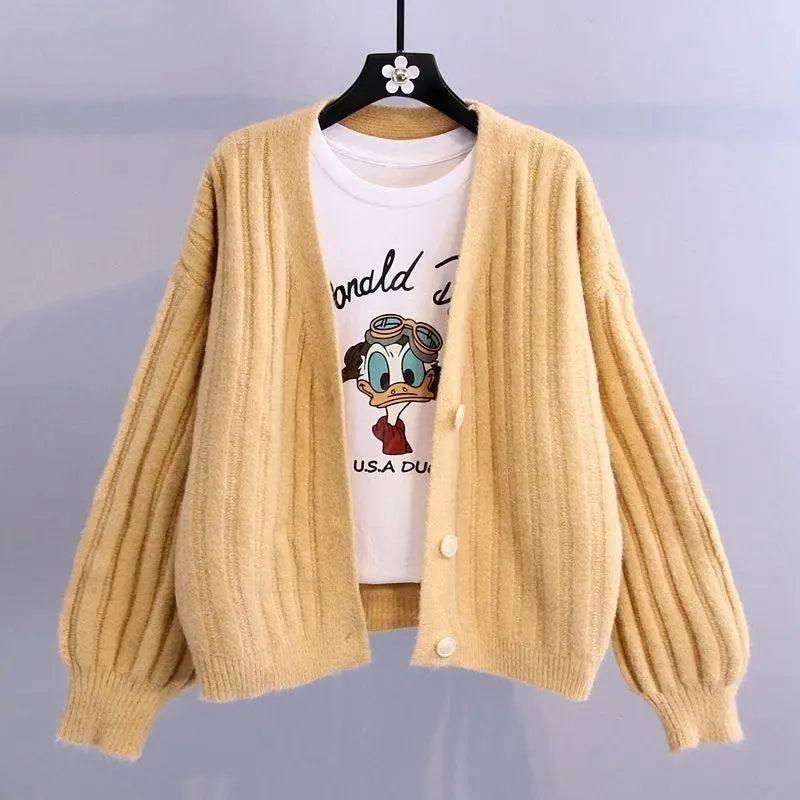 Age-reducing Loose And Lazy Style Knitted Sweater-Turmeric-2