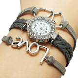 Alloy Love Double Heart-shaped Love Woven Multi-layer Watch-Dark Gray-4