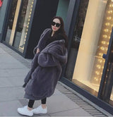 Autumn And Winter Thick Long Hooded Fur Coat-DarkGrey-2