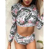 Bikini Long Sleeve Wetsuit Solid Color Swimsuit-Splitprinting-5