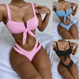 Bikini Solid Color Swimsuit Bowknot Swimsuit European And-1