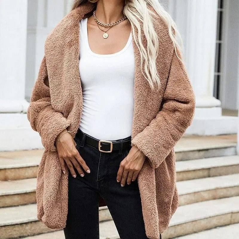 Brown Plush Cardigan Long-sleeved Trendy Double-sided-2