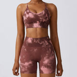 Camouflage Printing Seamless Yoga Suit Quick-drying High Waist Running Workout Clothes-Wine Red Bra Shorts-6