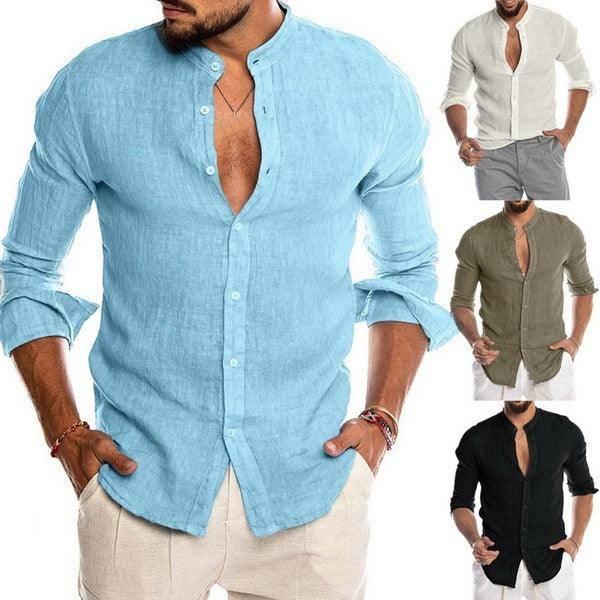 New Cardigan Stand Collar Long Sleeve Shirt Men's Clothing-1