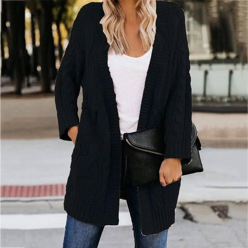 Cardigan Sweater Female Qiu Dong Big yards Loose Coat Tw-Black-6