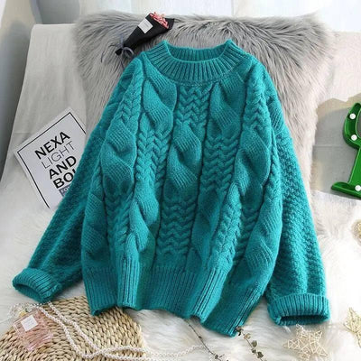 Casual Burlap Sweater Women's Loose Top Sweater-Lake Green-4