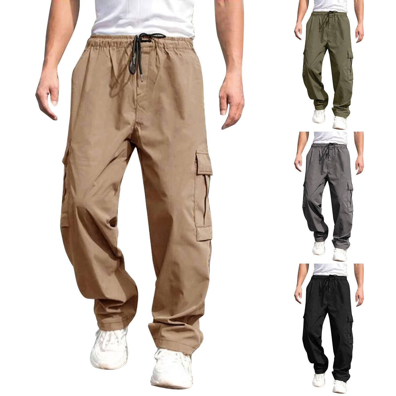 Casual Cargo Pants For Men Loose Straight Drawstring Waist-1