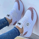 Casual Lace-up Sports Shoes Thick-soled Color-blocked Round-toe Sneakers Outdoor Casual Walking Running Shoes-Pink-4