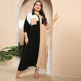 GIBSIE Plus Size Color Block Patchwork Shirt Dress Women Spring Summer Oversized 3/4 Sleeve Pocket Casual Maxi Long Dresses-black-7