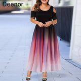 Deenor Plus Size Women Dresses Evening Party Slim Dress Gradient Off-shoulder Ruffles Vestidos 2021 Summer Brand New-1