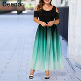 Deenor Plus Size Women Dresses Evening Party Slim Dress Gradient Off-shoulder Ruffles Vestidos 2021 Summer Brand New-2