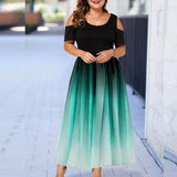 Deenor Plus Size Women Dresses Evening Party Slim Dress Gradient Off-shoulder Ruffles Vestidos 2021 Summer Brand New-green-9