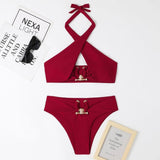 Chic Cross-Front Bikinis for Stylish Women-Red-10