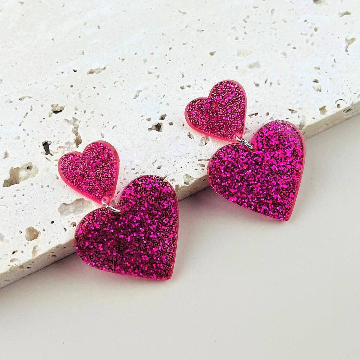 Chic Pink Glitter Heart Earrings for Valentine's-Color1-1