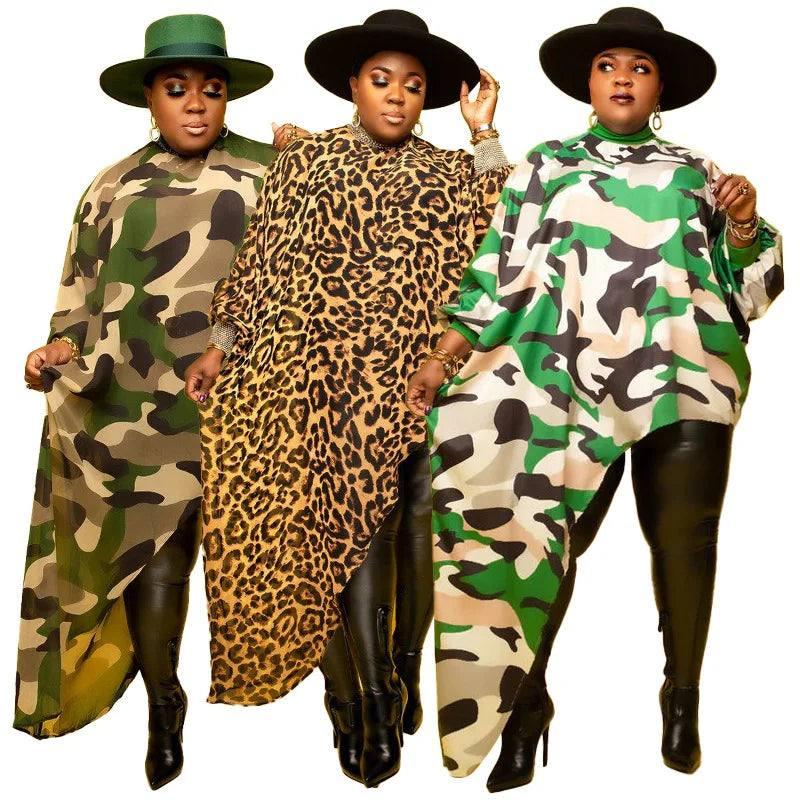 Chic Plus Size Camo Poncho & Faux Leather Pants-2