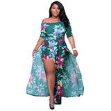 Plus Size XL-5XL Summer Long Maxi Dress Women Short Sleeve Floral Print Night Club Party Bandage Street Dresses Vestidos GL5005-green-8