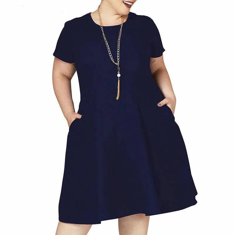 Chic Plus Size Little Black Dress Essentials-Navy Blue-8