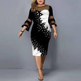 Dress Women Evening Party 2021 Midi Elegant Lace Print Floral Casual Black Vintage Knitted Clothing 4xl 5xl 6xl Plus Size-White1-8