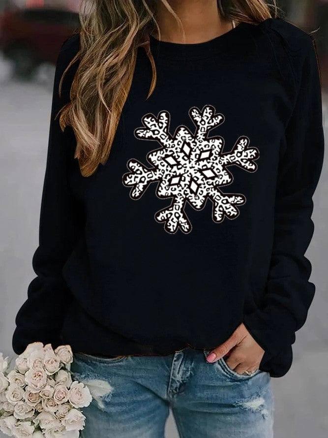 Christmas Creative Letters Printed Crew Neck Sweatshirt-Black-11