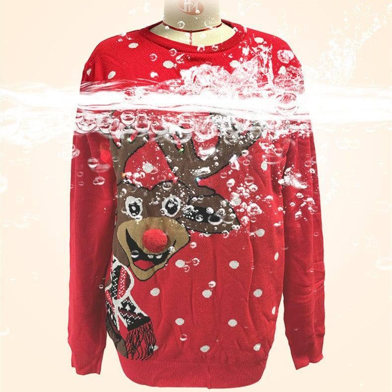 Christmas Elk Red Loose-fitting Knitted Sweater-9