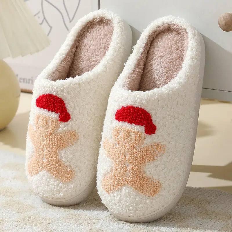 Christmas Home Slippers Cute Cartoon Santa Claus Cotton-Gingerbread Man-6