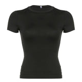 CIBBAR Basic Solid Crop Top Short Sleeve Crewneck Skinny-black-7