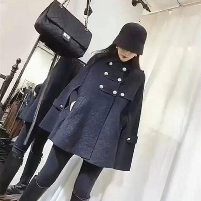 Coat Cloak Women Loose Fashion Double Breasted-4