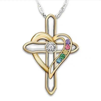 Cross Love Colorful Imitatio Gemstone Pendant Alloy Clavicle-Crosslove-1