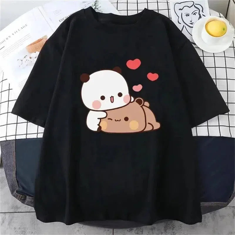 Cute Bear Couple T-Shirt-L235-1 BLACK-1