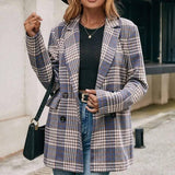 Double-breasted Checkered Casual Blazer-2