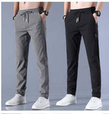 Drawstring Trousers Thin Casual Pants Korean Version Loose-Black and dark gray-7