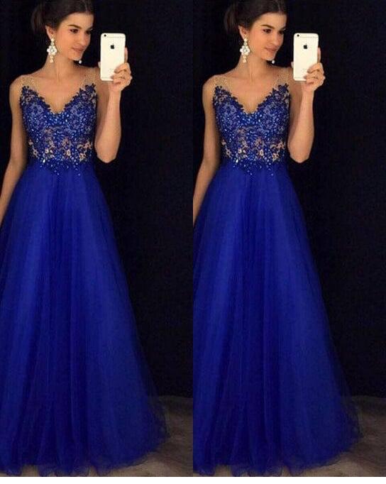 Dress Backless Beaded Ball Elegant Long Dress Blue Chiffon-1