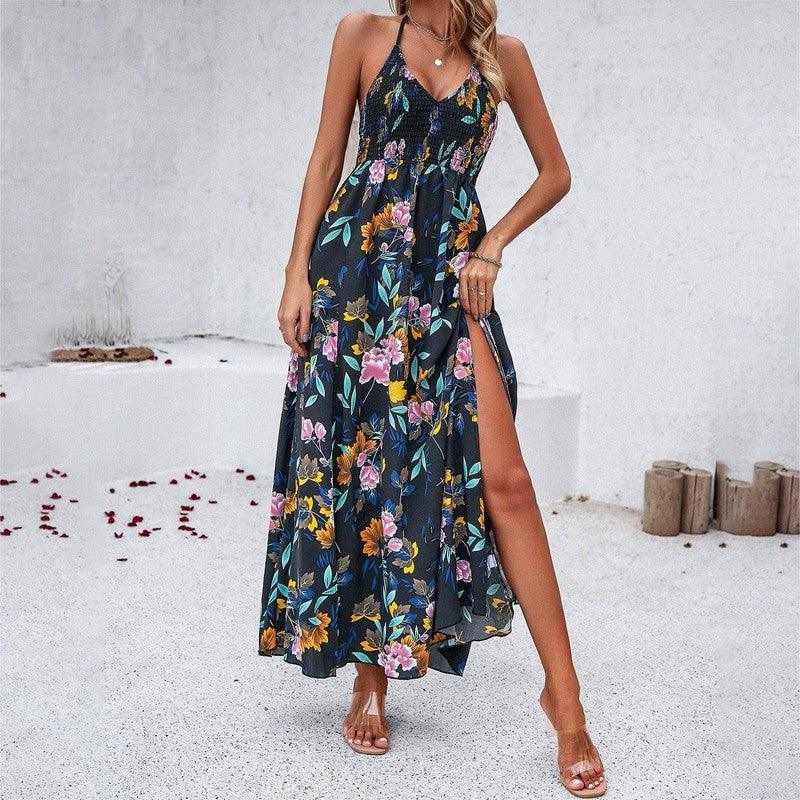 Flowy Spaghetti Strap Maxi Dress-black-3