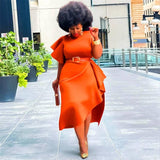 Elegant Orange Peplum Dress: Bold Plus-Size Fashion-3