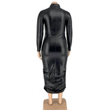 PU Leather Plus Size 5XL Dresses for Women Zip Up Full Sleeve Stretch Offie Lady Elegant Black Maxi Dress Wholesale Dropshipping-3