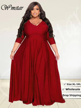 Wmstar Plus Size Party Dresses for Women Fall Clothes V Neck Bandage Big Hem Elegant Party Maxi Dress Wholesale Dropshipping-1