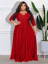 Wmstar Plus Size Party Dresses for Women Fall Clothes V Neck Bandage Big Hem Elegant Party Maxi Dress Wholesale Dropshipping-Red-11