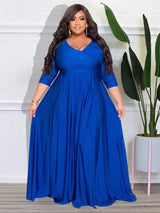 Wmstar Plus Size Party Dresses for Women Fall Clothes V Neck Bandage Big Hem Elegant Party Maxi Dress Wholesale Dropshipping-Blue-8