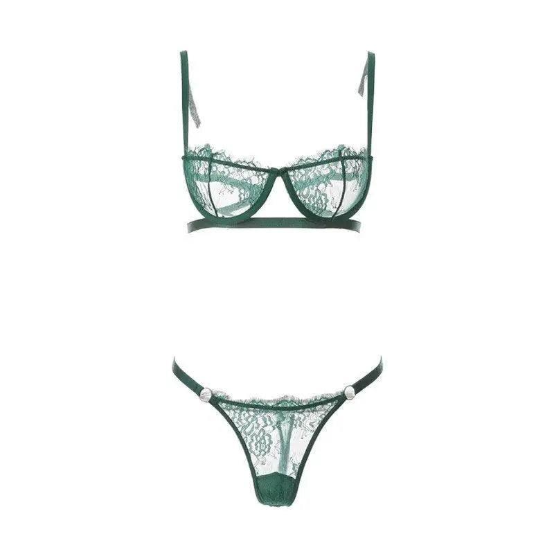 Embroidered lace bra lingerie flower bra-Green-5