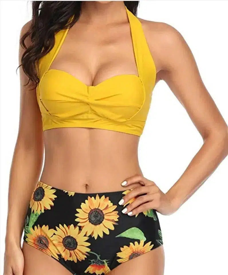 European And American Digital Print High Waist Split Bikini-5-3