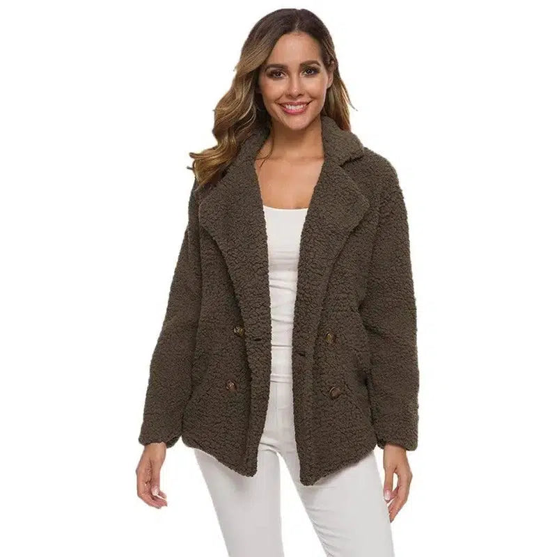 European And American Lamb Fleece Thickened Women's Sweater-Coffee-5