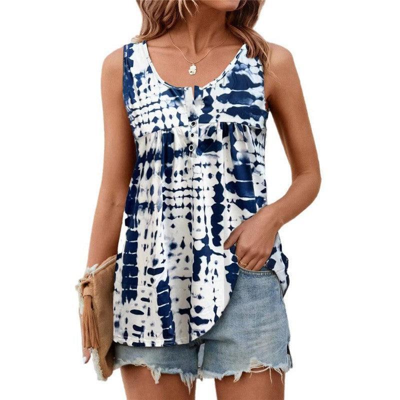 European And American Printed Round Neck Button Sleeveless Vest-10