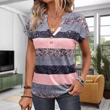 European And American Summer Short Sleeve Striped V-neck 3D-3