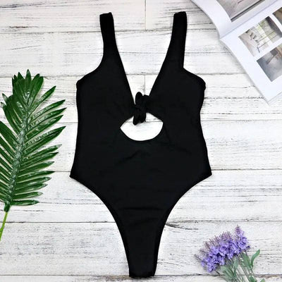 explosions piece solid color hollow swimsuit backless-Black-3