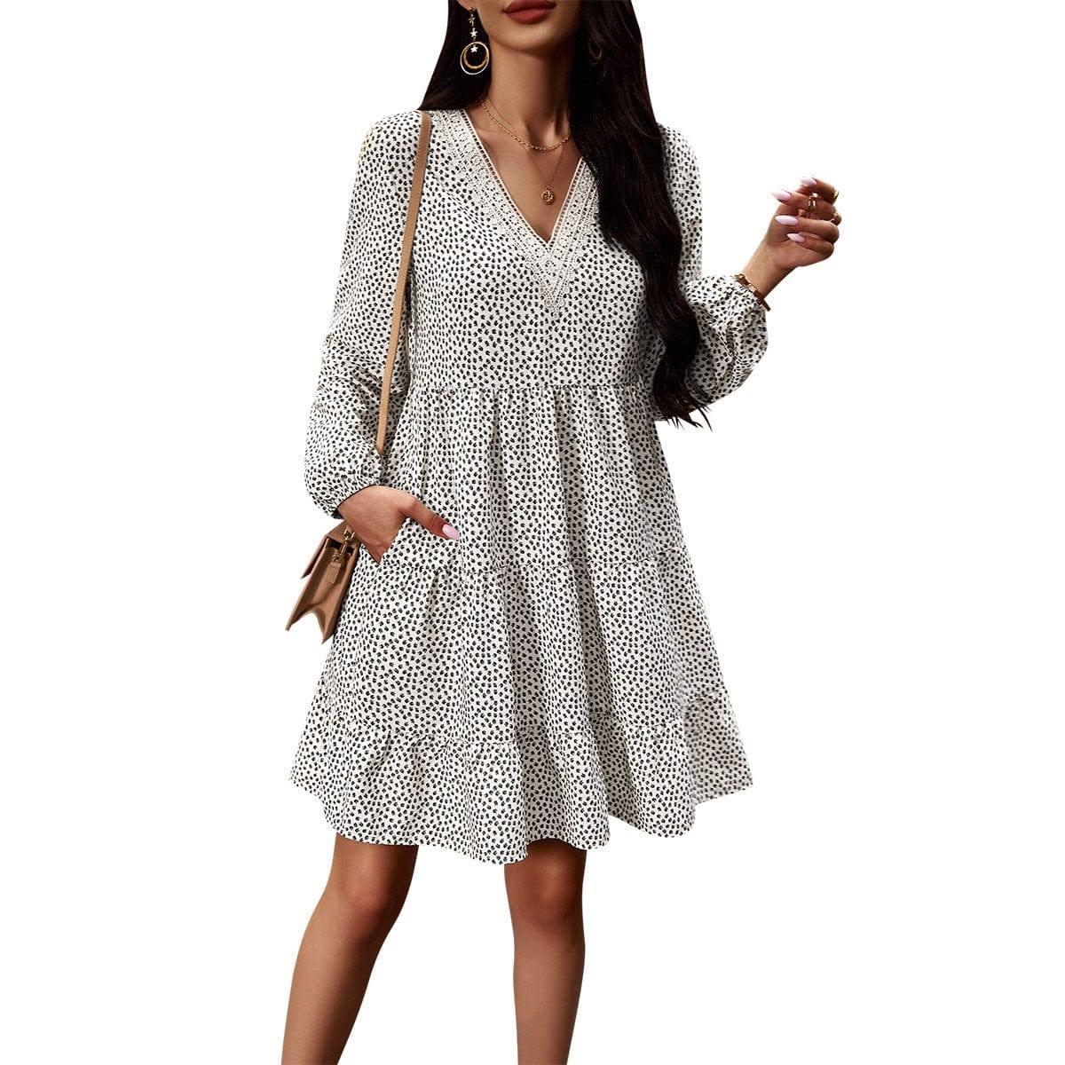 Fall Women's Temperament Leisure V-neck Long-sleeve Dress-2