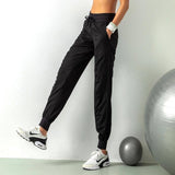 Fashion Casual Sports Pants For Women Loose Legs Drawstring-Black-2